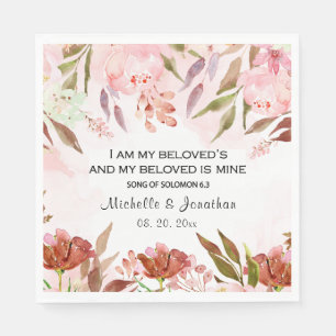 Song of Solomon 6:3 I Am my Beloved's Pink Floral Napkin