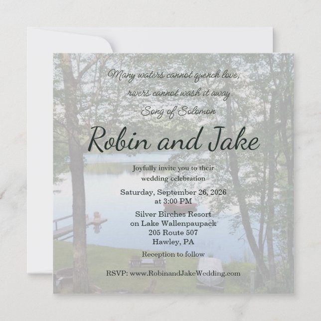 Song of Solomon Lake Photo Wedding Invitation (Front)