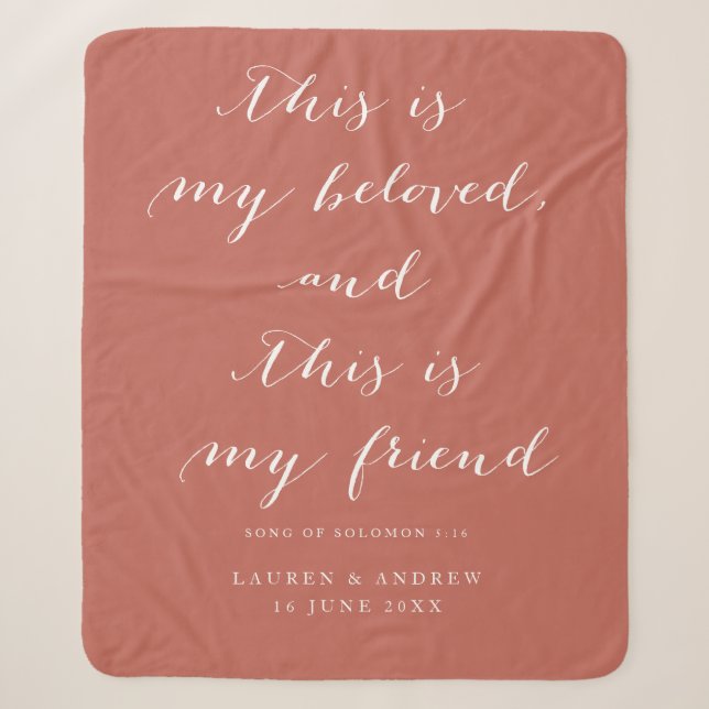 Song of Solomon Scripture Terracotta Wedding Gift Sherpa Blanket (Front)