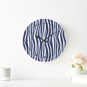 Song of the Sea Navy Blue Nautical Flowing Waves Large Clock