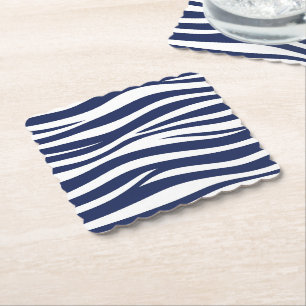 Song of the Sea Navy Blue Nautical Flowing Waves Paper Coaster
