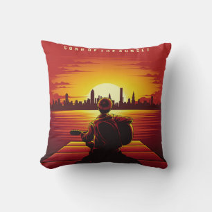 Song of the sunset illustration sunset,alone,boy,g throw pillow