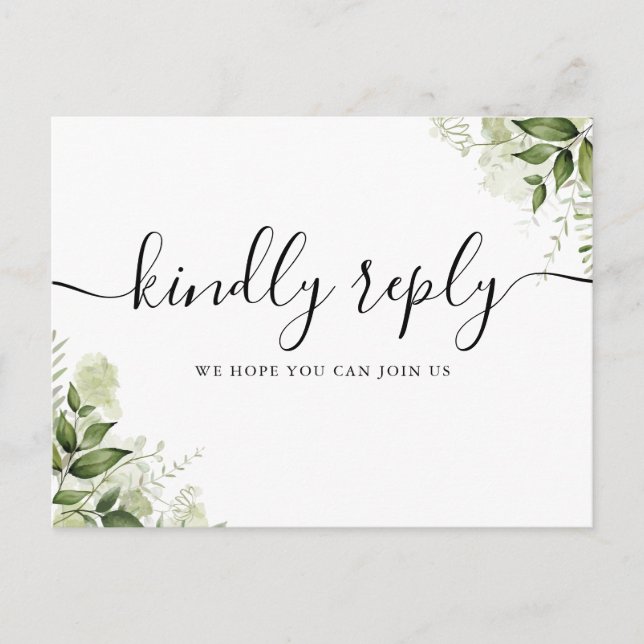 Song Request Greenery Leaves Script RSVP Card (Front)