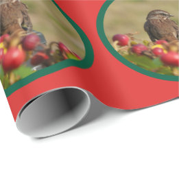Song Sparrow and Rose Hips Holiday Wrapping Paper