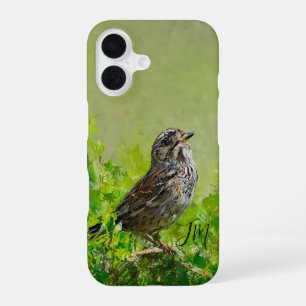 Song Sparrow Bird Painting Custom Name iPhone 16 Case