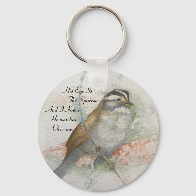 Song Sparrow He Watches Over Me Quote Keychain (Front)
