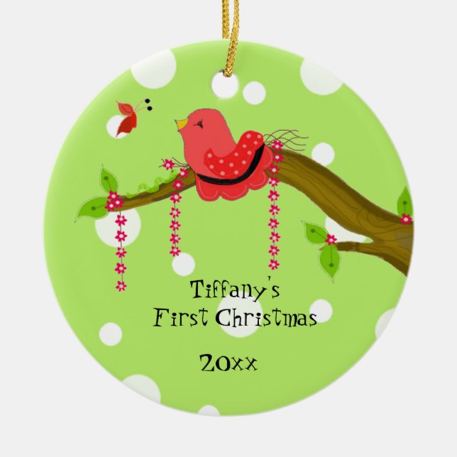 Songbird Baby's First Christmas Ceramic Ornament (Front)