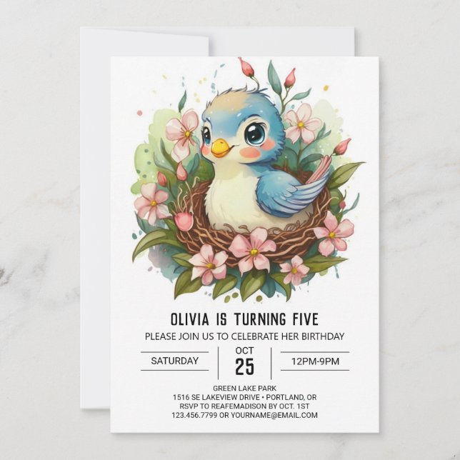 Songbird Children Bird Birthday Invitation (Front)