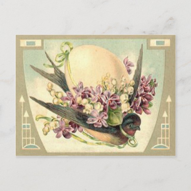 Songbird Easter Egg Crocus Lily Of The Valley Holiday Postcard (Front)