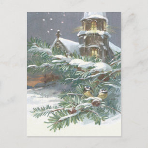Songbird Evergreen Church Christian Cross Snow Postcard