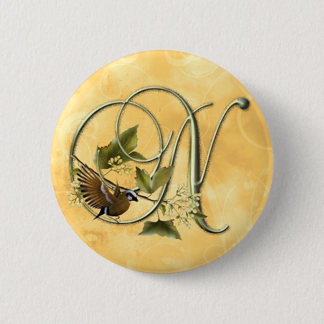 Songbird Initial N 2 Inch Round Button (Front)