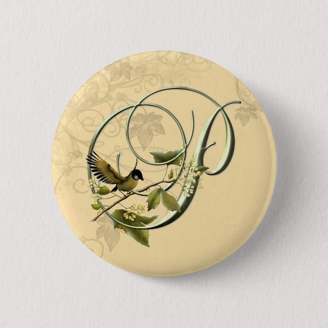 Songbird Initial P 2 Inch Round Button (Front)
