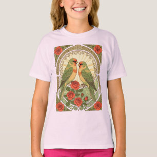 Songbirds and Red Roses Art Nouveau Vintage Illust T-Shirt