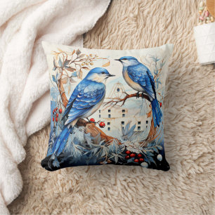 Songbirds, delightful illustration, throw pillow