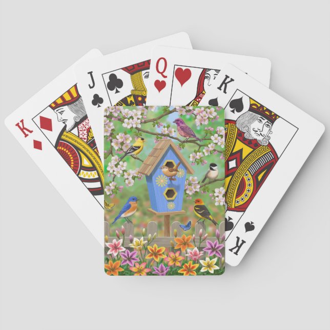 Songbirds Lily Garden Birdhouse Playing Cards (Back)