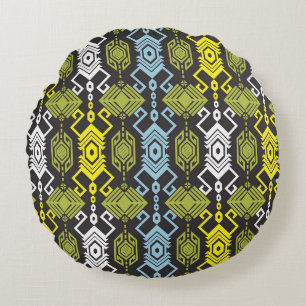 Songket Tenun Geometric Seamless Pattern with Crea Round Pillow