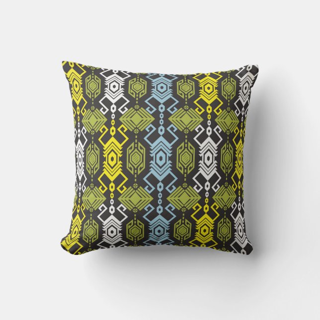 Songket Tenun Geometric Seamless Pattern with Crea Throw Pillow (Front)