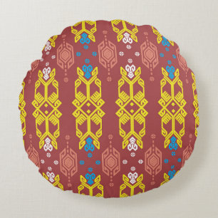 Songket Tenun Geometrik Seamless Pattern with Crea Round Pillow