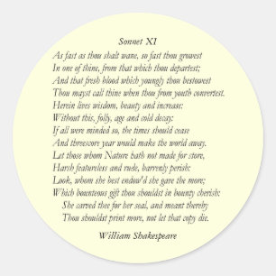 Sonnet # 11 by William Shakespeare Classic Round Sticker
