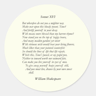 Sonnet # 16 by William Shakespeare Classic Round Sticker