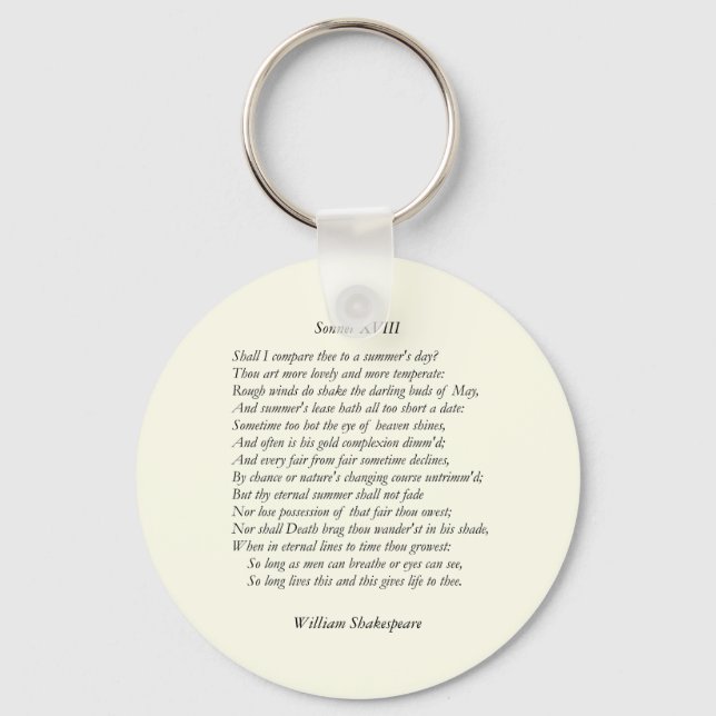 Sonnet # 18 by William Shakespeare Keychain (Front)