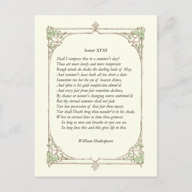 Sonnet # 18 by William Shakespeare Postcard (Front)