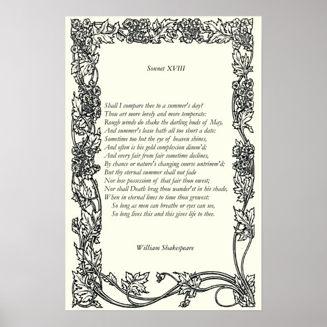 Sonnet # 18 by William Shakespeare Poster (Front)
