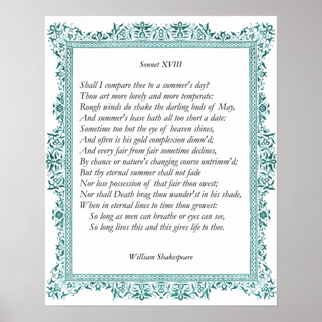 Sonnet # 18 by William Shakespeare Poster (Front)