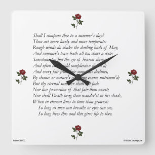 Sonnet # 18 by William Shakespeare Square Wall Clock