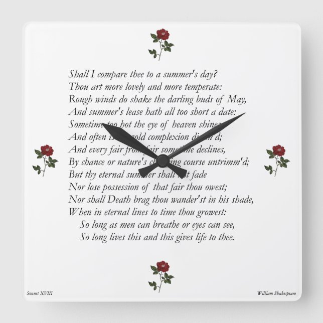 Sonnet # 18 by William Shakespeare Square Wall Clock (Front)