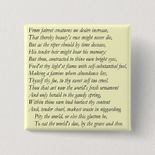 Sonnet # 1 by William Shakespeare 2 Inch Square Button