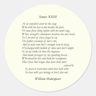 Sonnet # 23 by William Shakespeare Classic Round Sticker