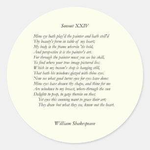Sonnet # 24 by William Shakespeare Classic Round Sticker