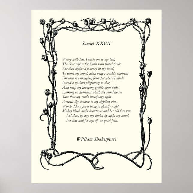 Sonnet # 27 by William Shakespeare Poster (Front)