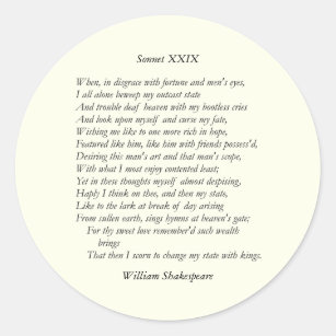 Sonnet # 29 by William Shakespeare Classic Round Sticker