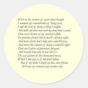 Sonnet # 30 by William Shakespeare Classic Round Sticker