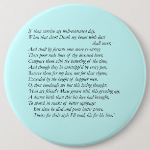 Sonnet # 32 by William Shakespeare 6 Inch Round Button