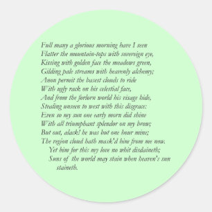 Sonnet # 33 by William Shakespeare Classic Round Sticker
