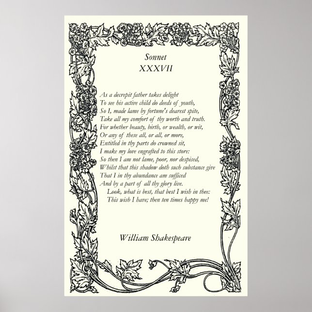 Sonnet # 37 by William Shakespeare Poster (Front)