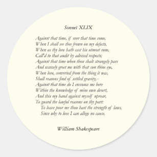 Sonnet # 49 by William Shakespeare Classic Round Sticker