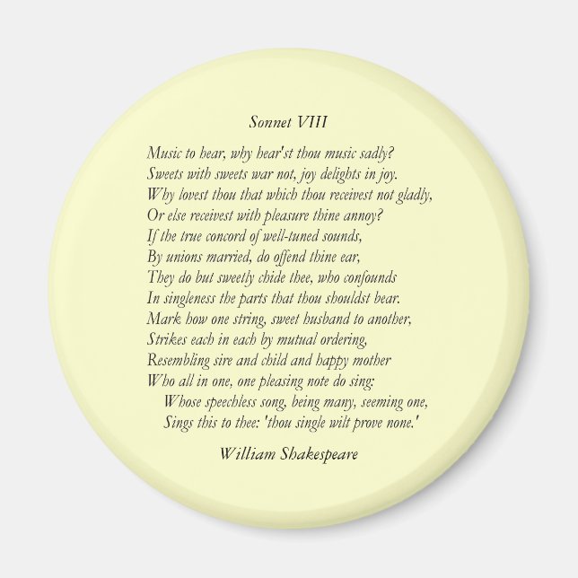 Sonnet # 8 by William Shakespeare Magnet (Front)