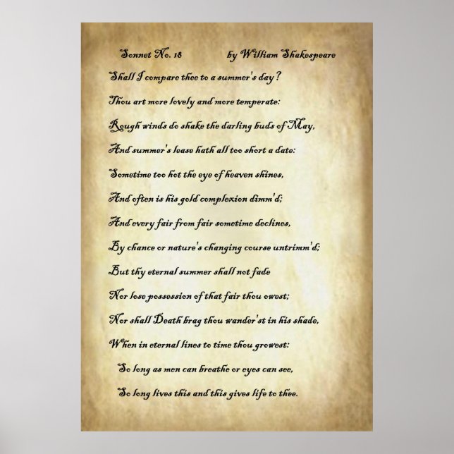 Sonnet No. 18 by William Shakespeare Poster (Front)