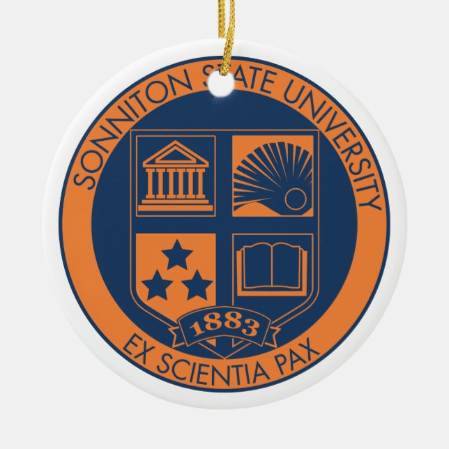Sonniton State University Seal - Navy/Orange Ceramic Ornament (Front)