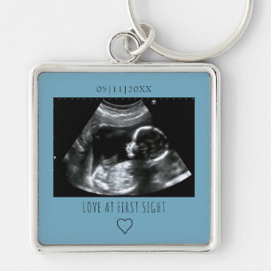 Sonogram Picture Photo Gift Baby Ultrasound Blue Keychain