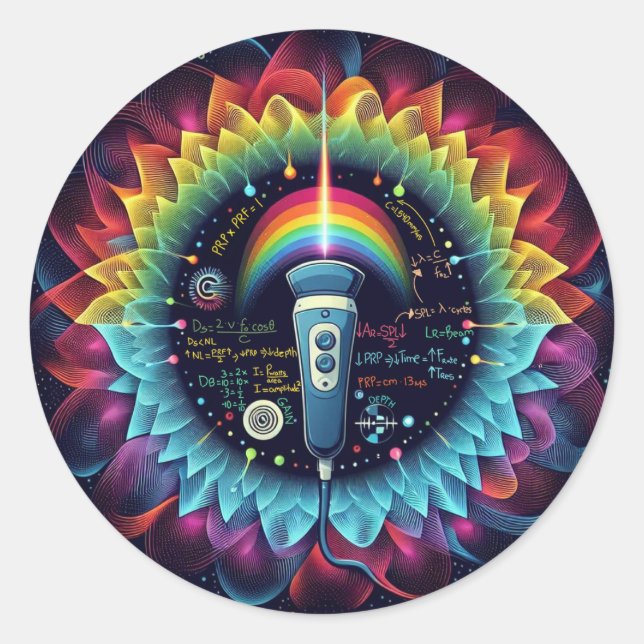 Sonography-Colourful Ultrasound Waves-Physics Classic Round Sticker (Front)