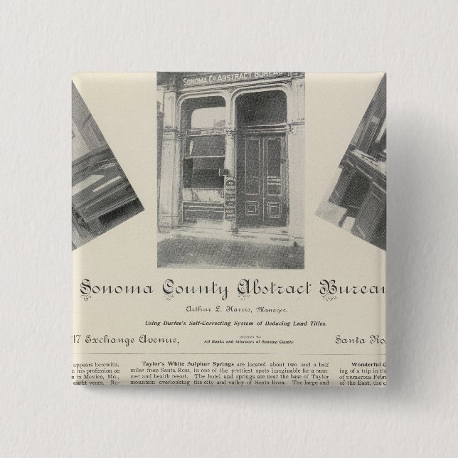 Sonoma County Abstract Bureau, California 2 Inch Square Button (Front)