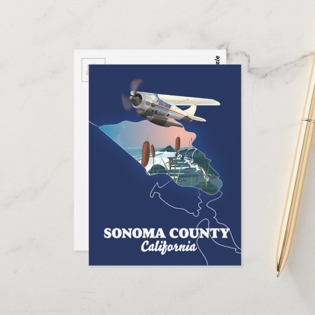 Sonoma County California map Postcard (Front/Back In Situ)