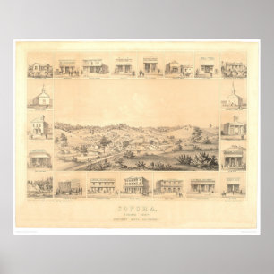 Sonora, CA. Panoramic Map 1854 (1647A) - Restored Poster