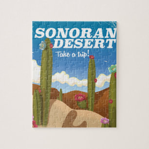 Sonoran Desert cactus Cartoon travel poster. Jigsaw Puzzle