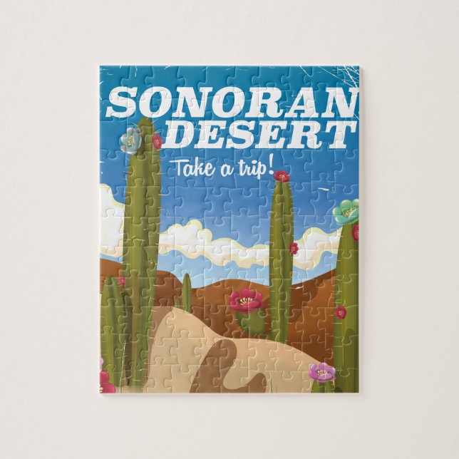 Sonoran Desert cactus Cartoon travel poster. Jigsaw Puzzle (Vertical)